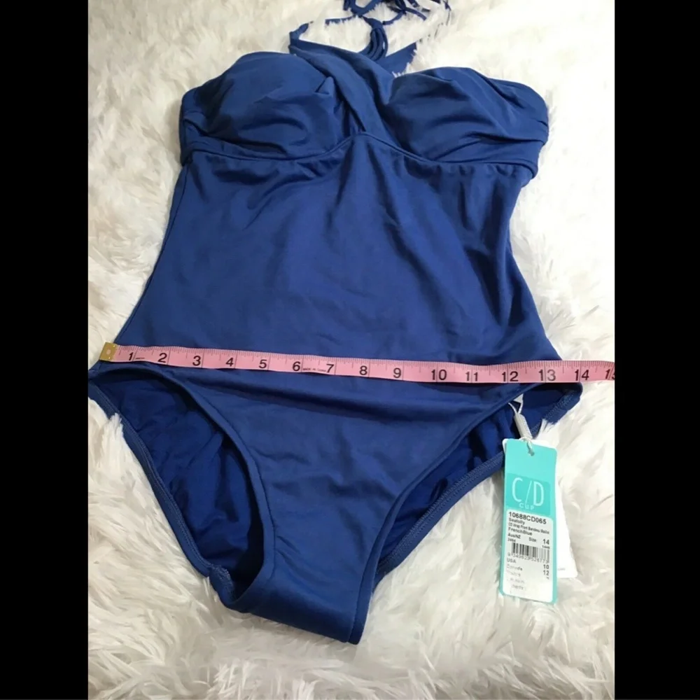NWT Seafolly Wrap-Front Sweetheart Maillot Swimsuit Blue‎ [SZ 10 C/D CUP US]